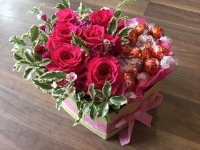 Heart shaped rose box with chocolates