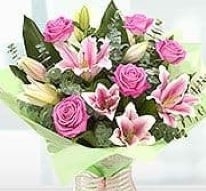 Pink lily and Rose Hand Tied Bouquet