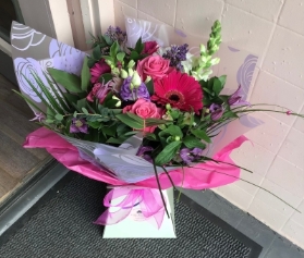 Short Pink, white and purple bouquet